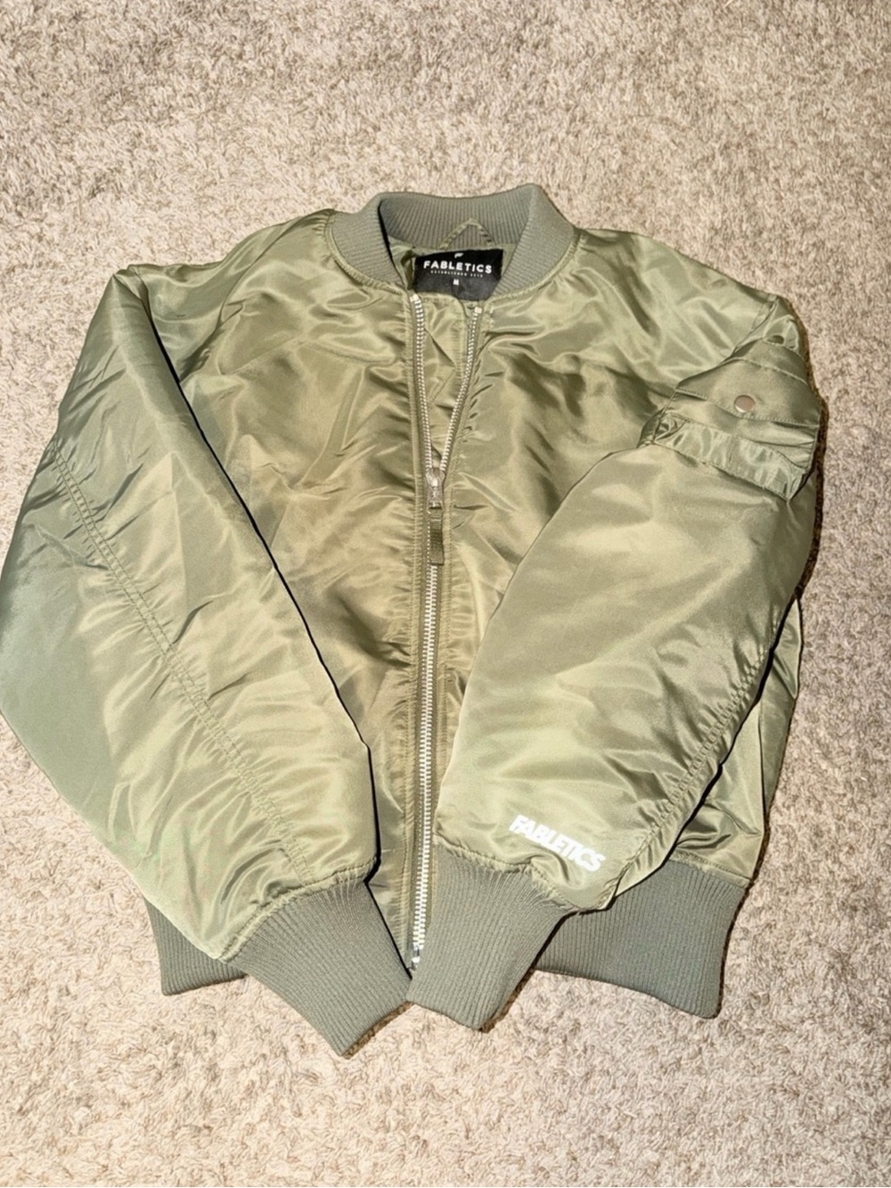 Olive Green Fabletics Bomber Jacket Sz Medium - Picture 5 of 6